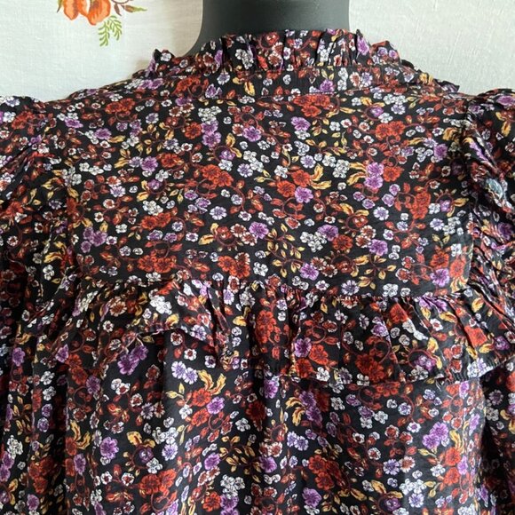 Who What Wear Floral Button Up Blouse XL Ruffle Trim Cottagecore Prairie Romance - Picture 8 of 8